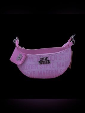 Steve Madden Pink Baguette Shoulder Bag Logo Print NWT